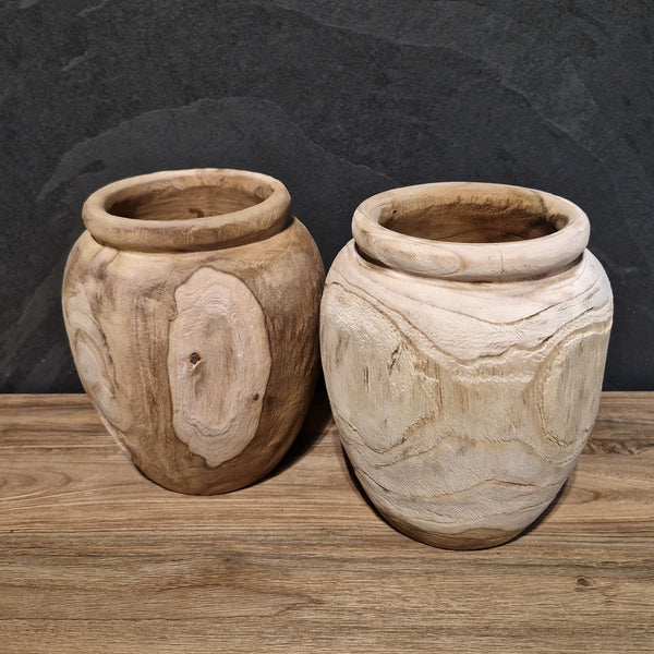 Kleine Vase aus recyceltem Teakholz, Mix oder hell