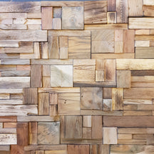 Holzverblender aus Teakholz von Vasona, Wandverblender und Wandpaneele aus Altholz für stilvolle Wandgestaltung