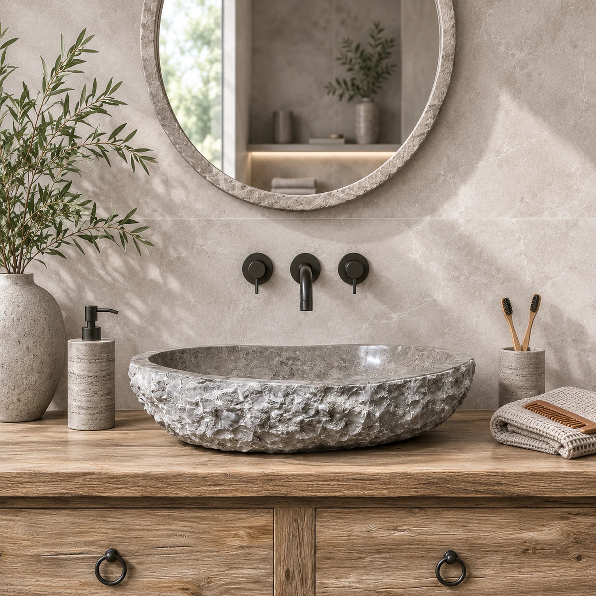 Waskom | Grijs marmer ruw | Natuursteen | 60–100 cm x 45