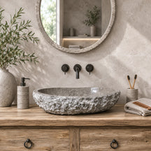 Aufsatzwaschbecken Marmor Grau grob | 60 x 40 x 13 cm | Badgestaltung