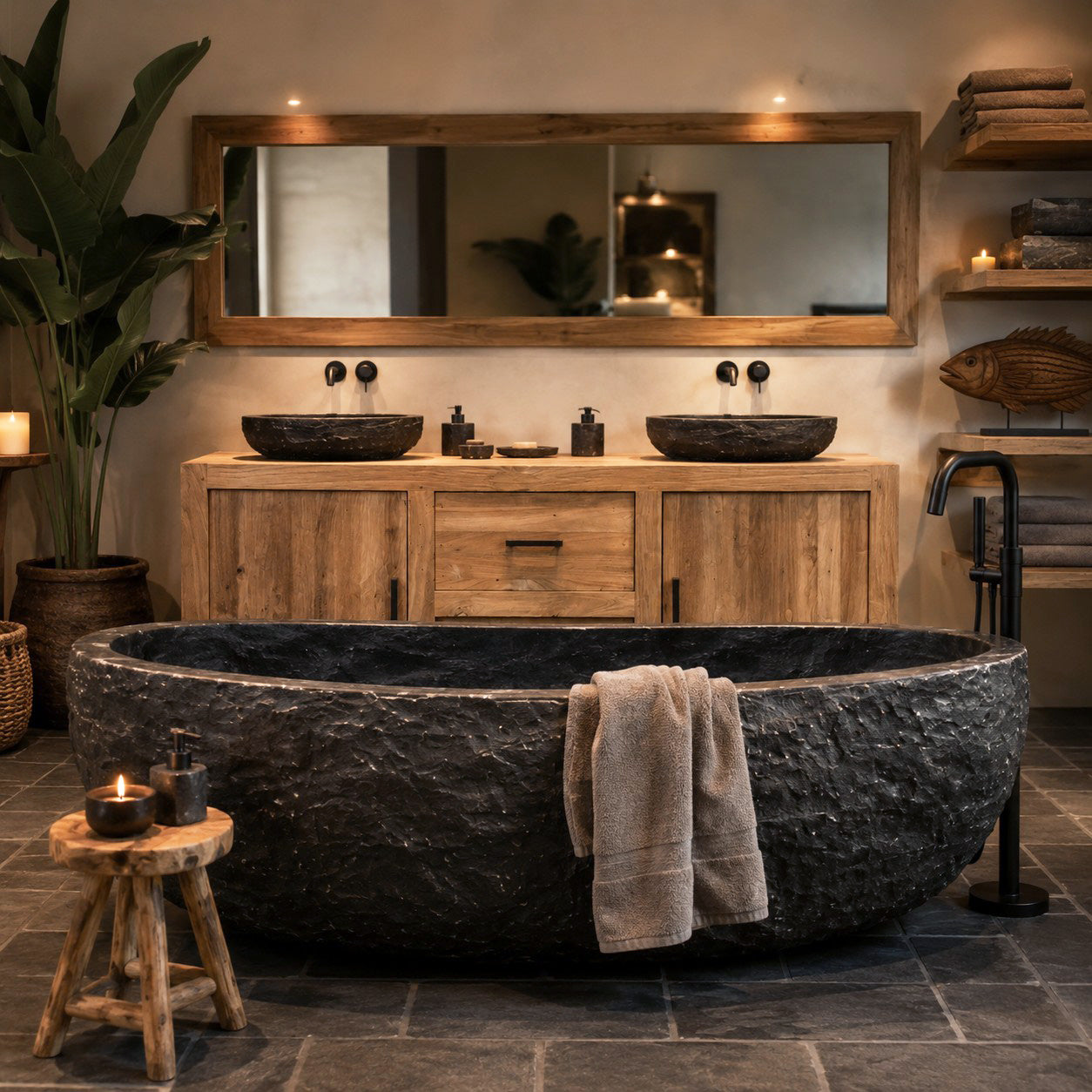Badewanne freistehend | Blaustein, roh | 180 oder 200 cm | Naturstein