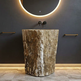 Standwaschbecken aus versteinertem Holz, 66x42x90 cm, Zakynthos Badgestaltung, stilvolles Badezimmer-Design