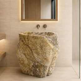 Standwaschbecken aus versteinertem Holz, Badgestaltung von Zakynthos, 87x47x90 cm, stilvoller Waschtisch in natürlichem Holzdesign.