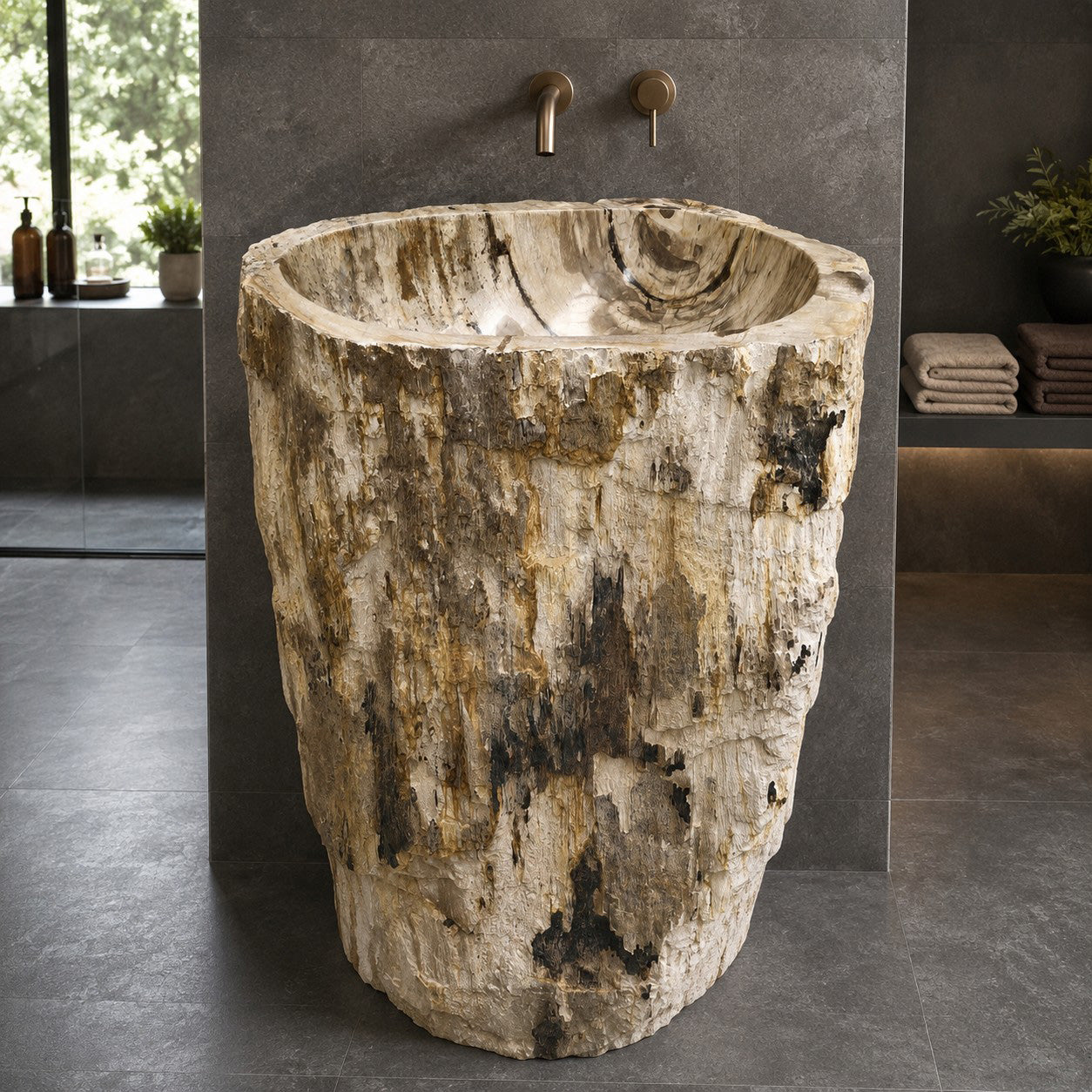 Standwaschbecken Versteinertes Holz | 57 x 39 x 90 cm | Naturstein | Badgestaltung