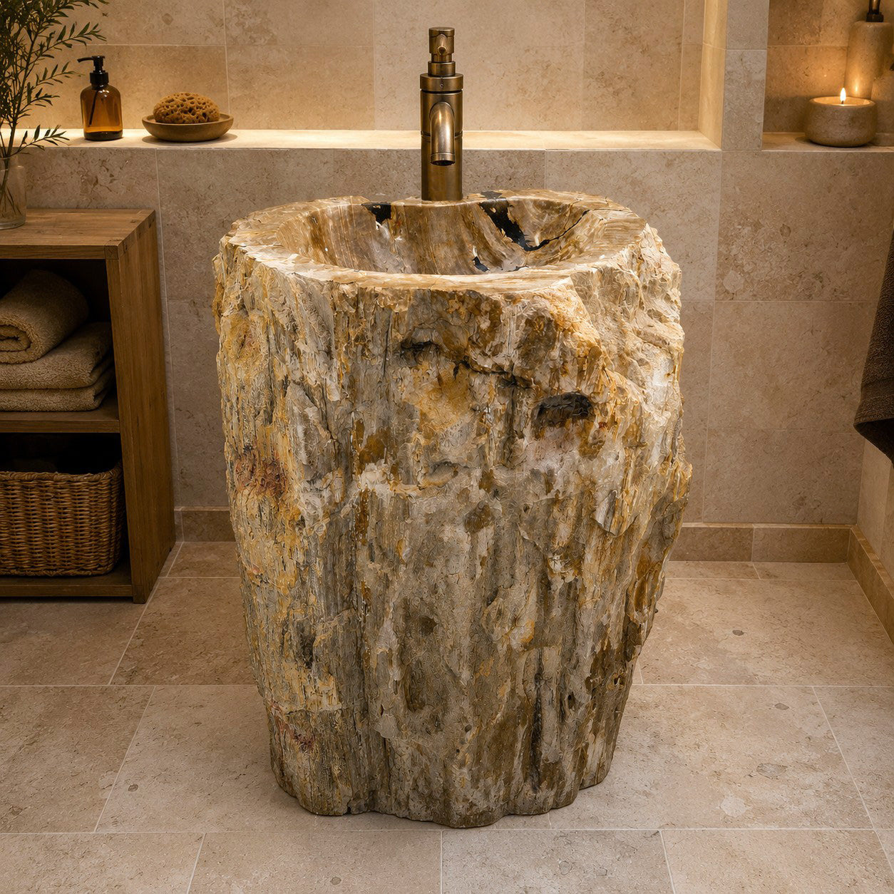 Standwaschbecken Versteinertes Holz | Naturstein | 69 x 46 x 90 cm