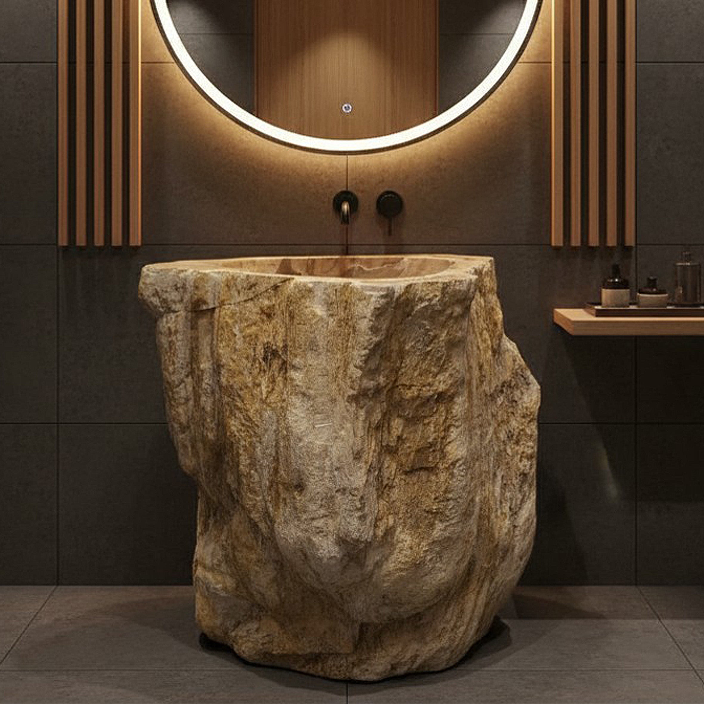 Standwaschbecken Versteinertes Holz | 82 x 60 x 90 cm mit Unteranschluss | ZU2