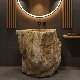 Standwaschbecken aus versteinertem Holz, 82 x 60 x 90 cm, mit Unteranschluss, von Zakynthos für stilvolle Badgestaltung
