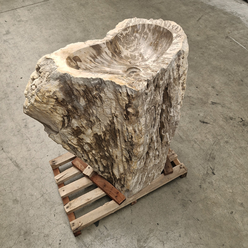 B1 ZAKYNTHOS Standwaschbecken versteinertes Holz 80 x 48 x 90 cm