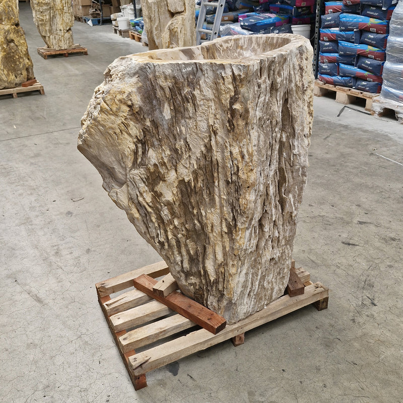 B1 ZAKYNTHOS Standwaschbecken versteinertes Holz 80 x 48 x 90 cm