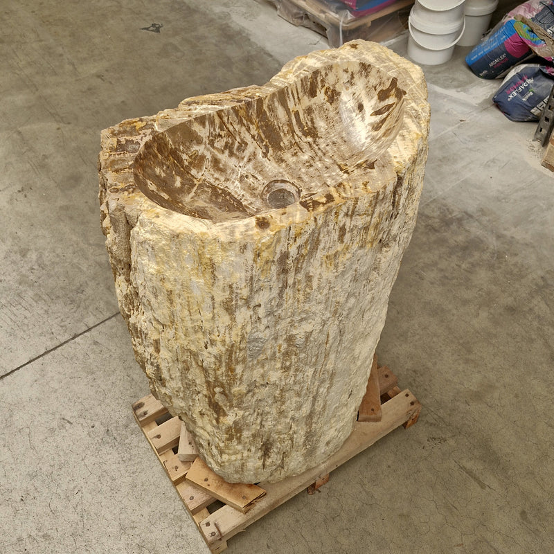 B11 ZAKYNTHOS Standwaschbecken versteinertes Holz 60 x 34 x 90 cm