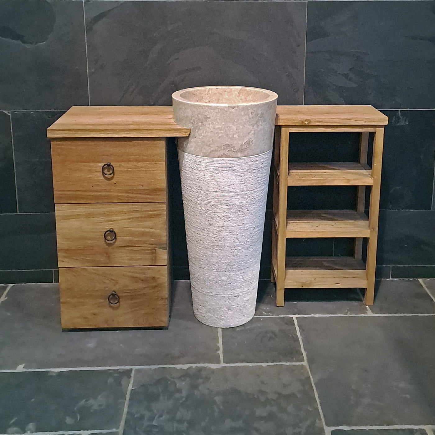 Standwaschbecken mit Schrank aus Altholz und Marmor, 125x40x80 cm, Badgestaltung von Aceh, Teak-Design