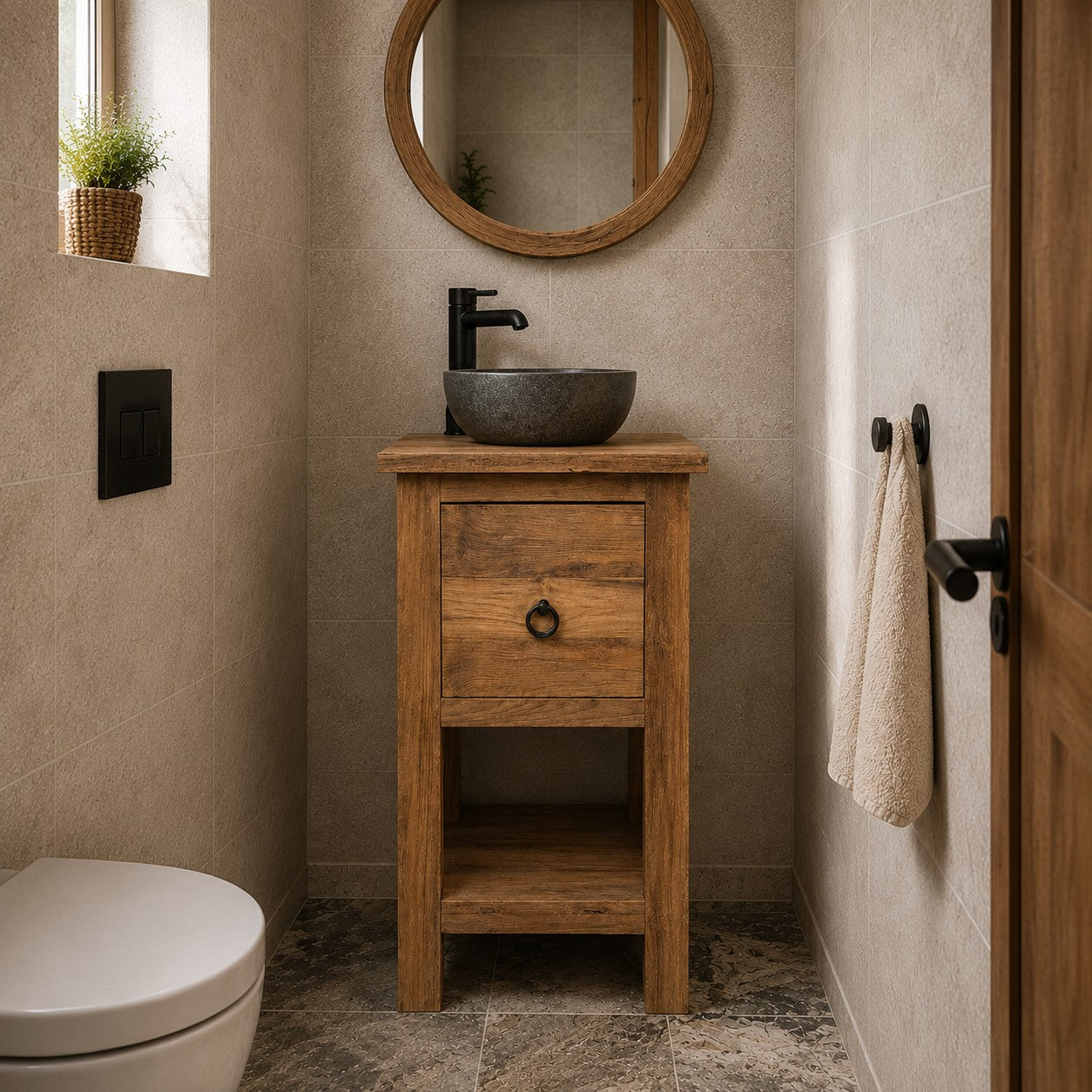 Badmöbel aus Teakholz | Kleiner Unterschrank für Gäste-WC oder Bad | Model 2