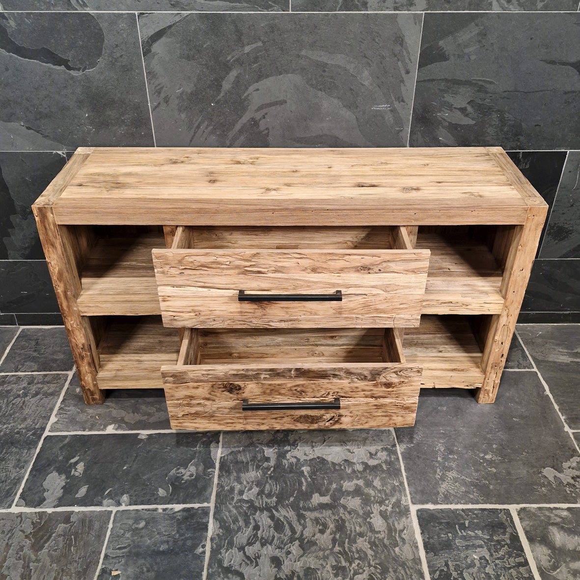 Altholz Badmöbel Unterschrank von Maluku, robuste Badgestaltung mit Charakter, 150x47x80cm, rustikaler Look