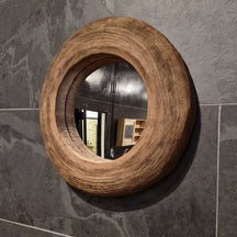 Moderner Badspiegel aus recyceltem Teakholz, Ø 55 x 7 cm, für elegante Badgestaltung, von WANDSPIEGEL