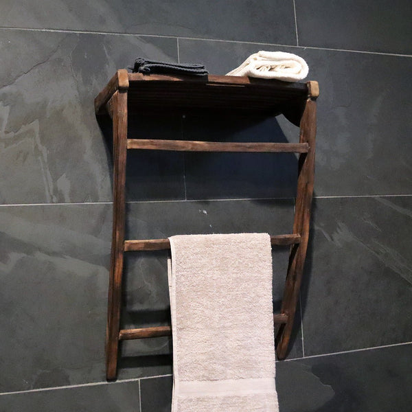  - Wandregal Handtuchleiter Teakholz 50 x 25 x 70cm - Dunkel (gebrannt) - Badgestaltung | Afrika Naturstein