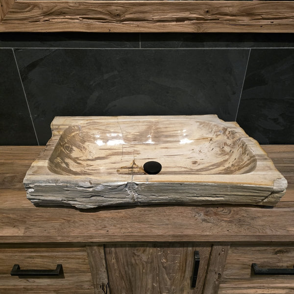  - FOSSIL WOOD | Waschbecken nr. 1 - 25 | in verschiedenen Größen - Nr. 20 - B 78 x T 46 H 15 cm - Badgestaltung | Afrika Naturstein