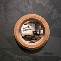 Runder Badspiegel aus recyceltem Teakholz, Durchmesser 40 cm, stilvolle Badgestaltung, WANDSPIEGEL Marke