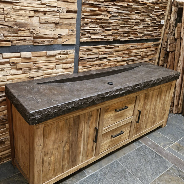  - BILBAO Waschtisch Blaustein Roh - 206 x 55 x 10 cm - Badgestaltung | Afrika Naturstein