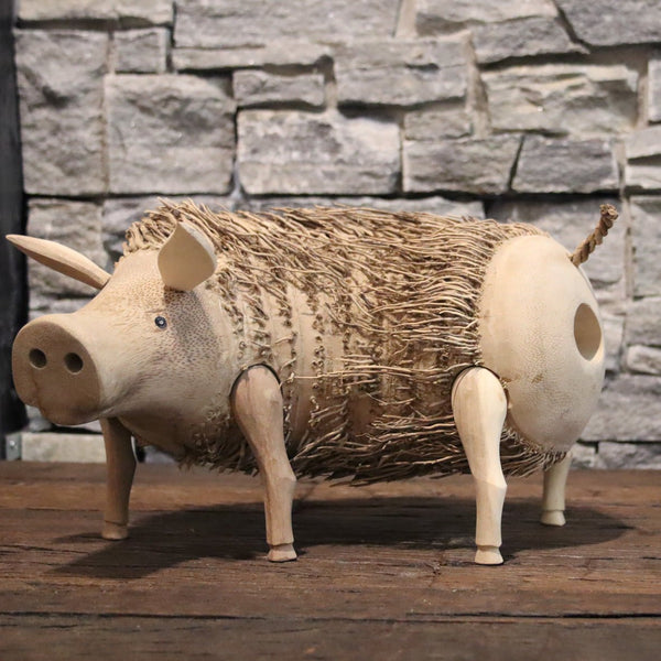  - Schweinchen aus Altholz - Groß - L 31 x B 24 x H 20 cm - Badgestaltung | Afrika Naturstein