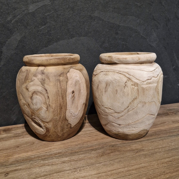  - Kleine Vase aus recyceltem Teakholz, Mix oder hell - Mixholz Vase - Badgestaltung | Afrika Naturstein