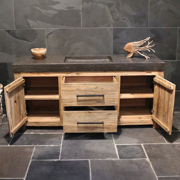  - MADURA Unterschrank mit Amsterdam Waschtisch 182 x 53 x 87 cm - Badgestaltung | Afrika Naturstein