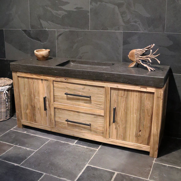  - MADURA Unterschrank mit Amsterdam Waschtisch 182 x 53 x 87 cm - Badgestaltung | Afrika Naturstein