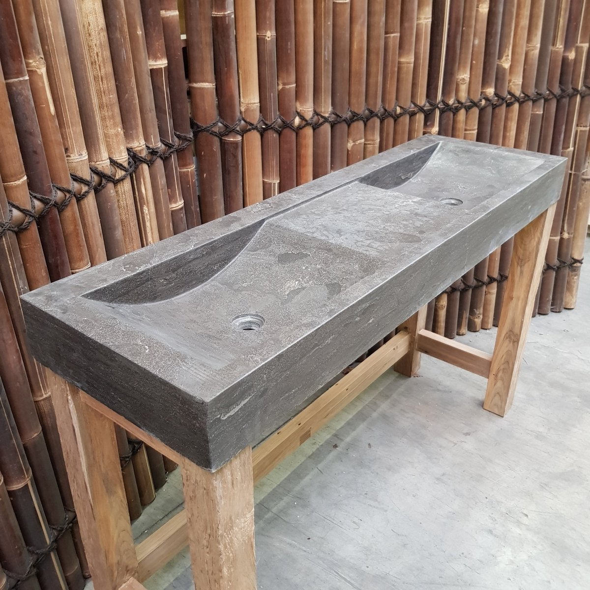 Teak Badezimmermöbel mit Doppelwaschtisch in Naturfarbe, Badgestaltung, 150x47x88 cm, von Denpasar