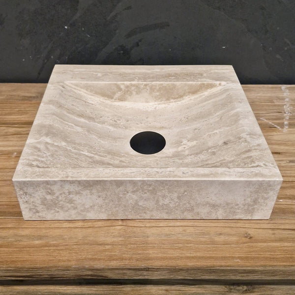  - BILBAO Waschtisch Travertin glatt - 42 x 38 x 10 cm - Badgestaltung | Afrika Naturstein