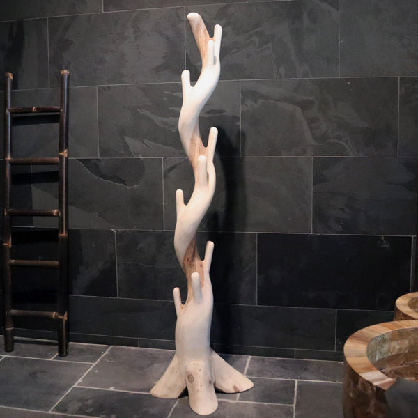  - Kleiderständer aus recyceltem Teakholz - Leicht gebrannt - dobbelt - Badgestaltung | Afrika Naturstein