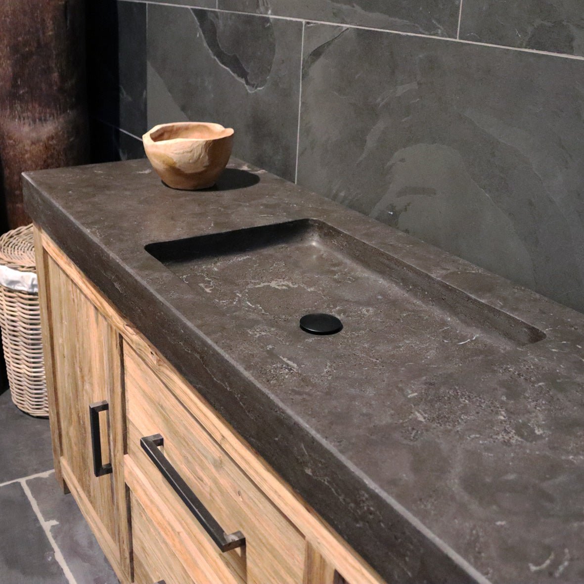 Waschtisch Amsterdam mit Unterschrank aus Teakholz, MADURA Badezimmermöbel, moderne Badgestaltung, natürliche Holzoptik