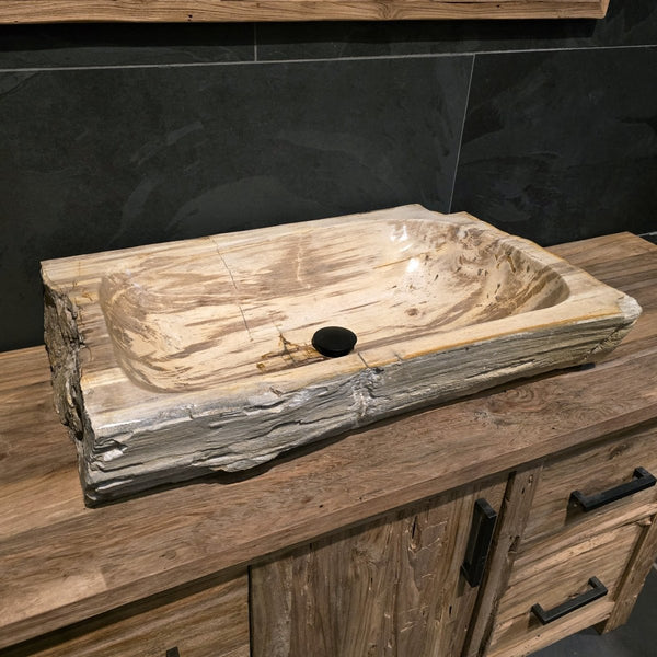  - FOSSIL WOOD | Waschbecken nr. 1 - 25 | in verschiedenen Größen - Nr. 20 - B 78 x T 46 H 15 cm - Badgestaltung | Afrika Naturstein