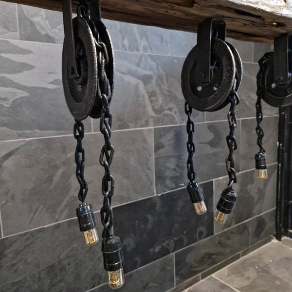  - Hängelampe METALLSPULE - 160 x 26 x 52 cm - 3 Lampen - Badgestaltung | Afrika Naturstein