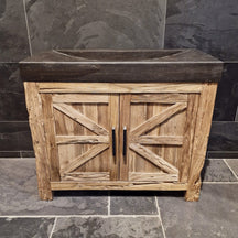 Lombok Teakholz-Unterschrank mit Waschtisch für Badezimmer, schlichtes Naturdesign, handgefertigte Badgestaltung, langlebiges Holz.