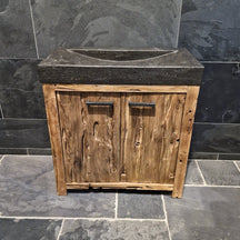 Badezimmermöbel mit Waschtisch aus natürlichem Massivholz, Bantam Model 7, moderne Badgestaltung, sichtbare Holzstruktur