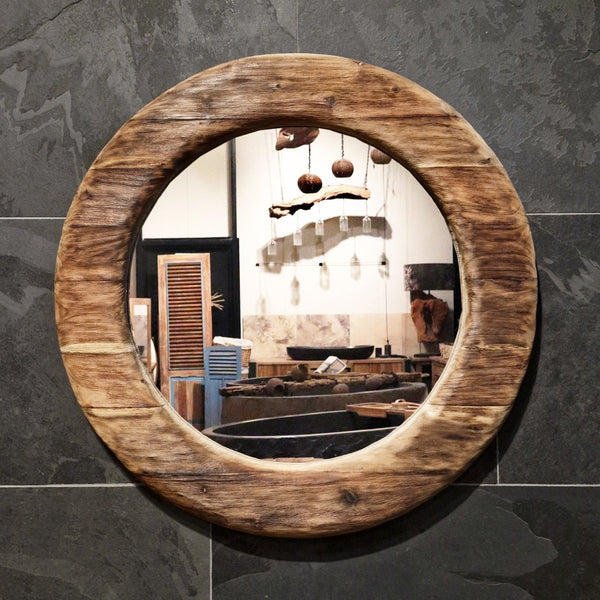  - Runder Wandspiegel Badspiegel C1 - 5 - C5 - Ø 80 x 4 cm - Badgestaltung | Afrika Naturstein