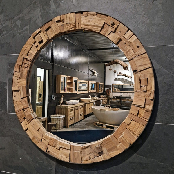  - Runder Wandspiegel Badspiegel C1 - 5 - C4 - Ø 100 x 5 cm - Badgestaltung | Afrika Naturstein