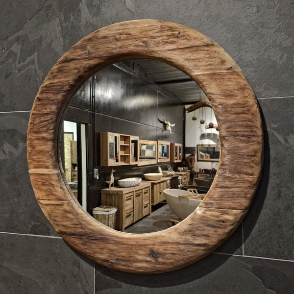  - Runder Wandspiegel Badspiegel C1 - 5 - C4 - Ø 100 x 5 cm - Badgestaltung | Afrika Naturstein