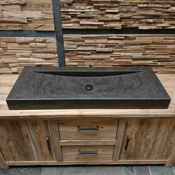  - BILBAO Waschtisch Blaustein Glatt - 32 x 29 x 8 cm, mit Hahnloch - Badgestaltung | Afrika Naturstein