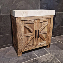Lombok Teakholz-Unterschrank mit Waschtisch, schlichtes Naturdesign, ideal für moderne Badezimmergestaltung.