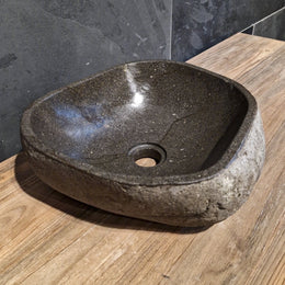 FLUSSSTEIN Waschbecken  in verschiedenen Größen - Nr. 12 - B 31 x T 32 x H 12 cm - Badgestaltung | Afrika Naturstein