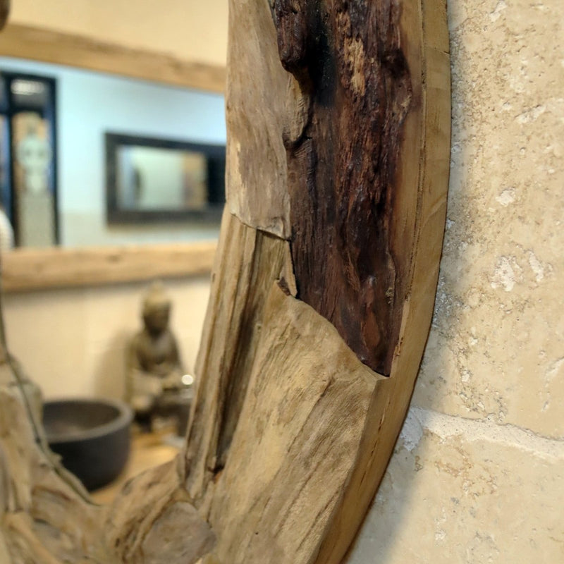  - Badspiegel Wandspiegel Teak oval - Badgestaltung | Afrika Naturstein