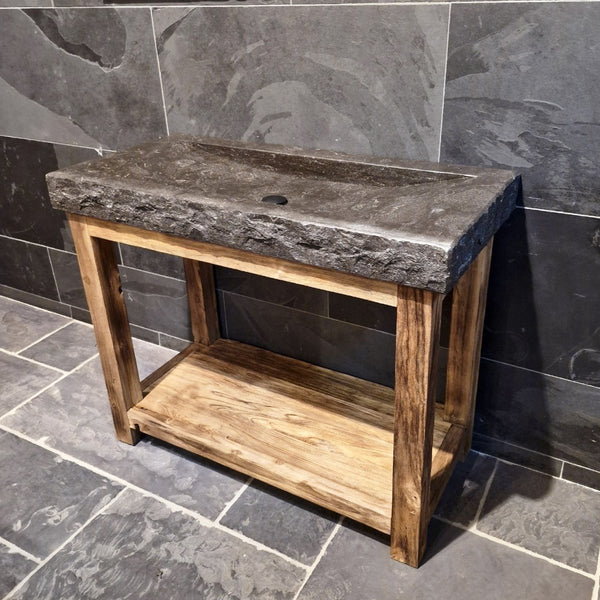  - DENPASAR Untertisch mit Waschtisch Blaustein Roh - 106 x 50 x 87 - Badgestaltung | Afrika Naturstein
