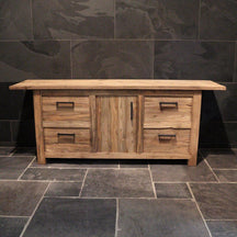 Badezimmermöbel mit Waschbeckenunterschrank aus recyceltem Holz, modernes Badgestaltungselement von BINTAN, stilvoll und umweltfreundlich