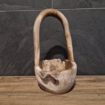 Handgefertigtes Teakholz-Deko-Körbchen für Badgestaltung, natürliche Holzoptik, dekoratives Accessoire für das Badezimmer
