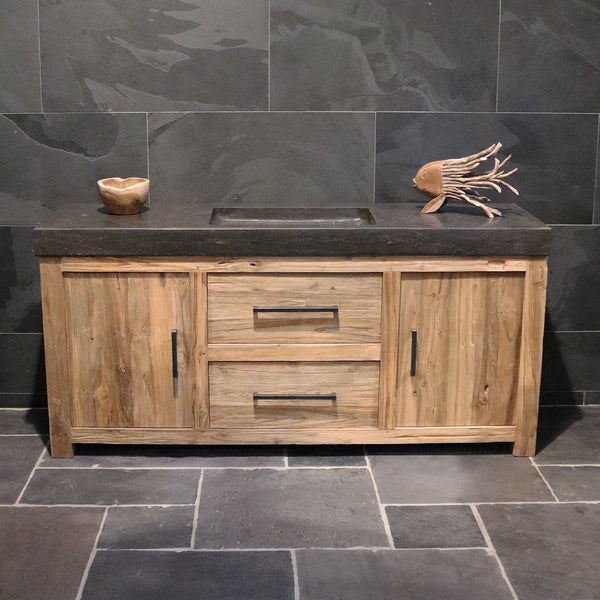  - MADURA Unterschrank mit Amsterdam Waschtisch 182 x 53 x 87 cm - Badgestaltung | Afrika Naturstein