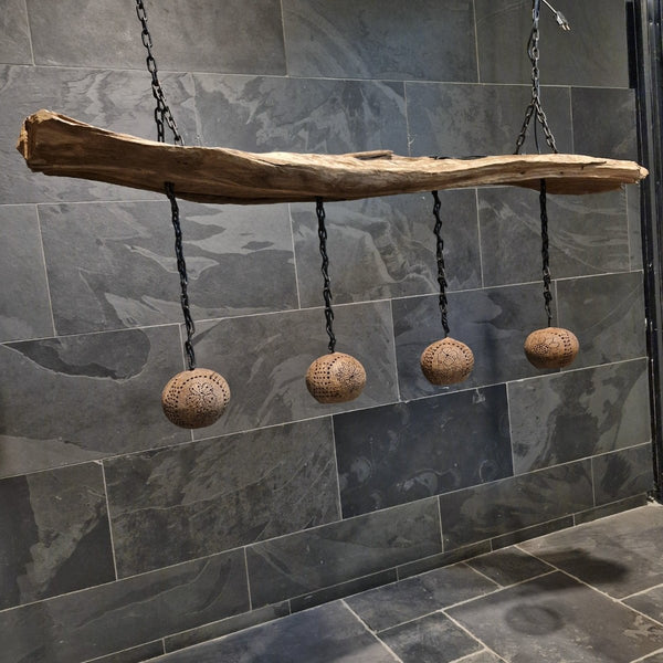  - Hängelampe KOKOSNUSS - 155 x 21 x 10 cm - 4 Lampen - Badgestaltung | Afrika Naturstein