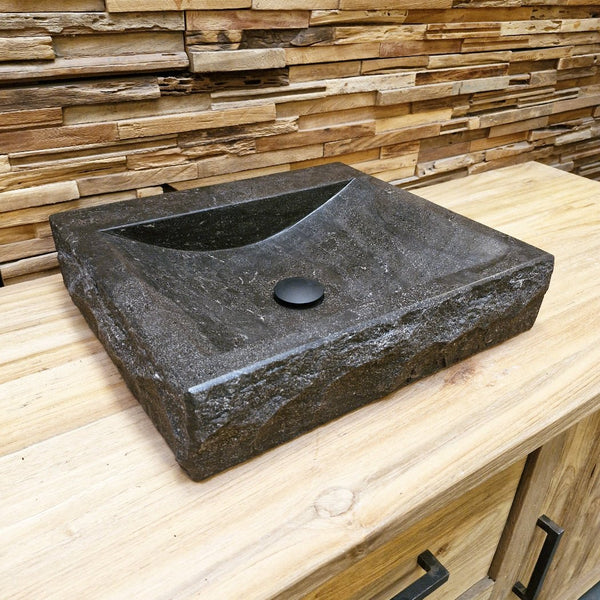  - BILBAO Waschtisch Blaustein Roh - 46 x 40 x 10 cm - Badgestaltung | Afrika Naturstein