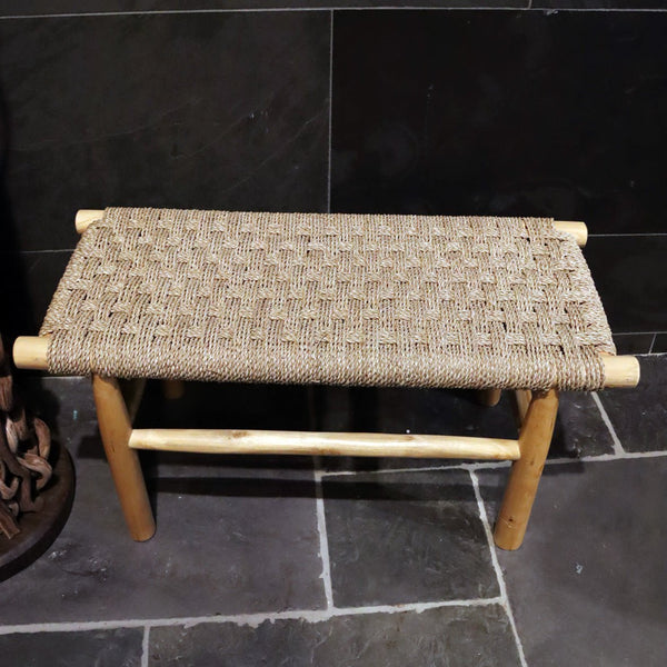  - Bänkchen mit geflochtenem Seegras - 90 x 40 x 45 cm (mit Bambus) - Badgestaltung | Afrika Naturstein