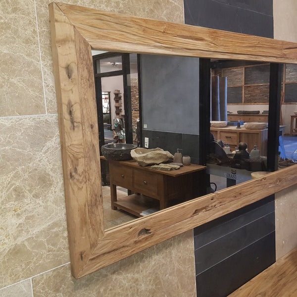 Dielenspiegel rechteckig mit Rahmen aus recyceltem Teak in vielen Größen vorrätig - Teak Altholz Spiegel handgefertigtes Unikat - 60 x 40 cm - Badgestaltung | Afrika Naturstein