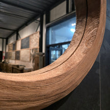 Recycelter Badspiegel aus Teakholz, Durchmesser 55 cm, stilvolle Badgestaltung, WANDSPIEGEL Marke, natürliche Holzoptik